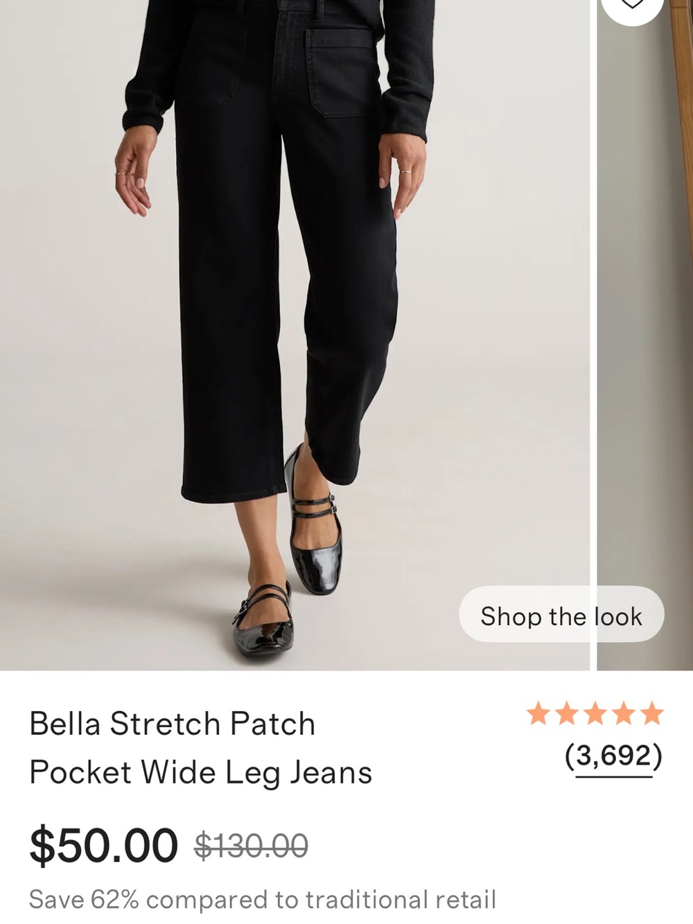 Quince Black Wide-Leg Stretch Patch-Pocket Jeans